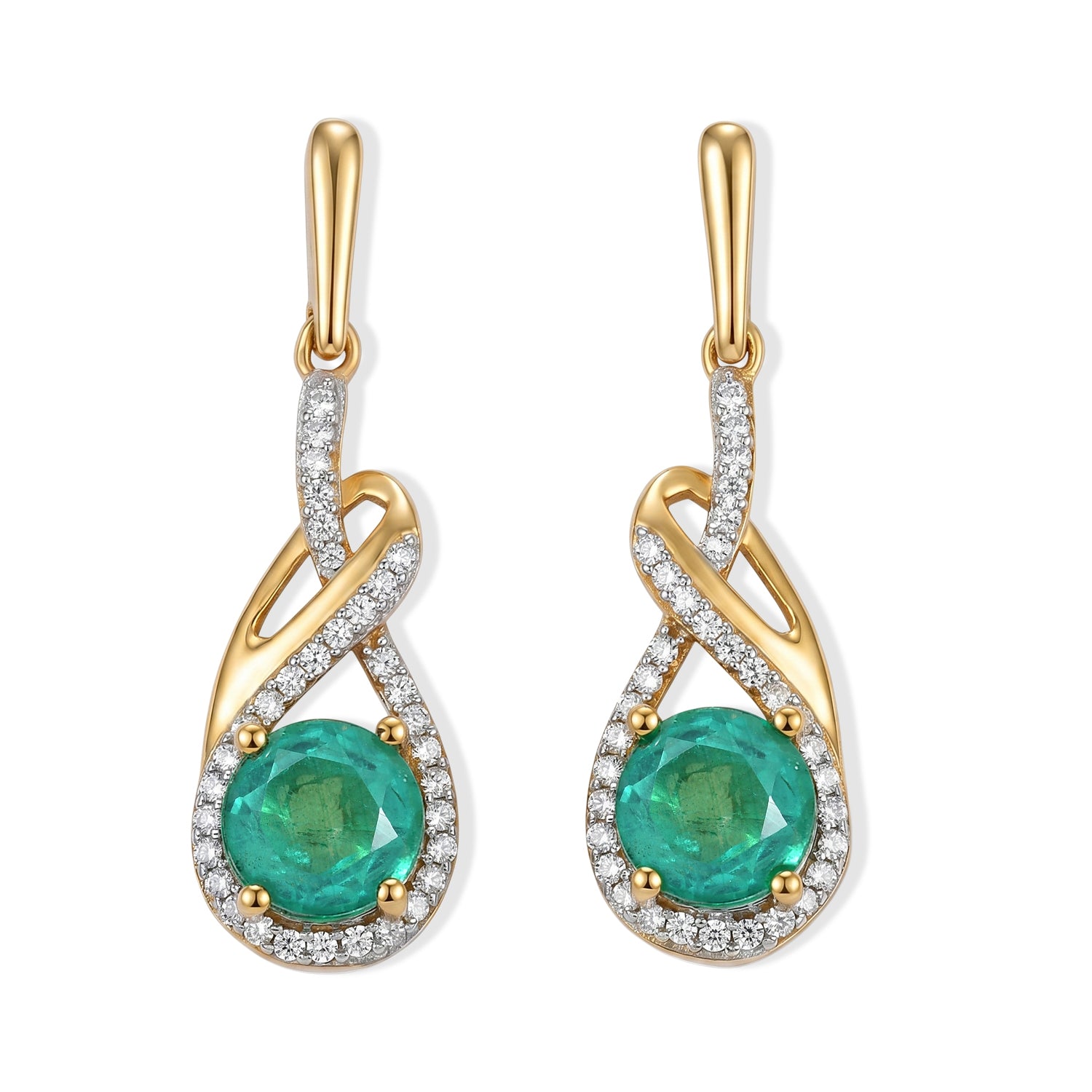 D'Joy Smaragd-Quarz Triplette, Weißer Zirkon Ohrringe 925 Silber 750 Gelbgold vermeil ca. 3,74 ct.