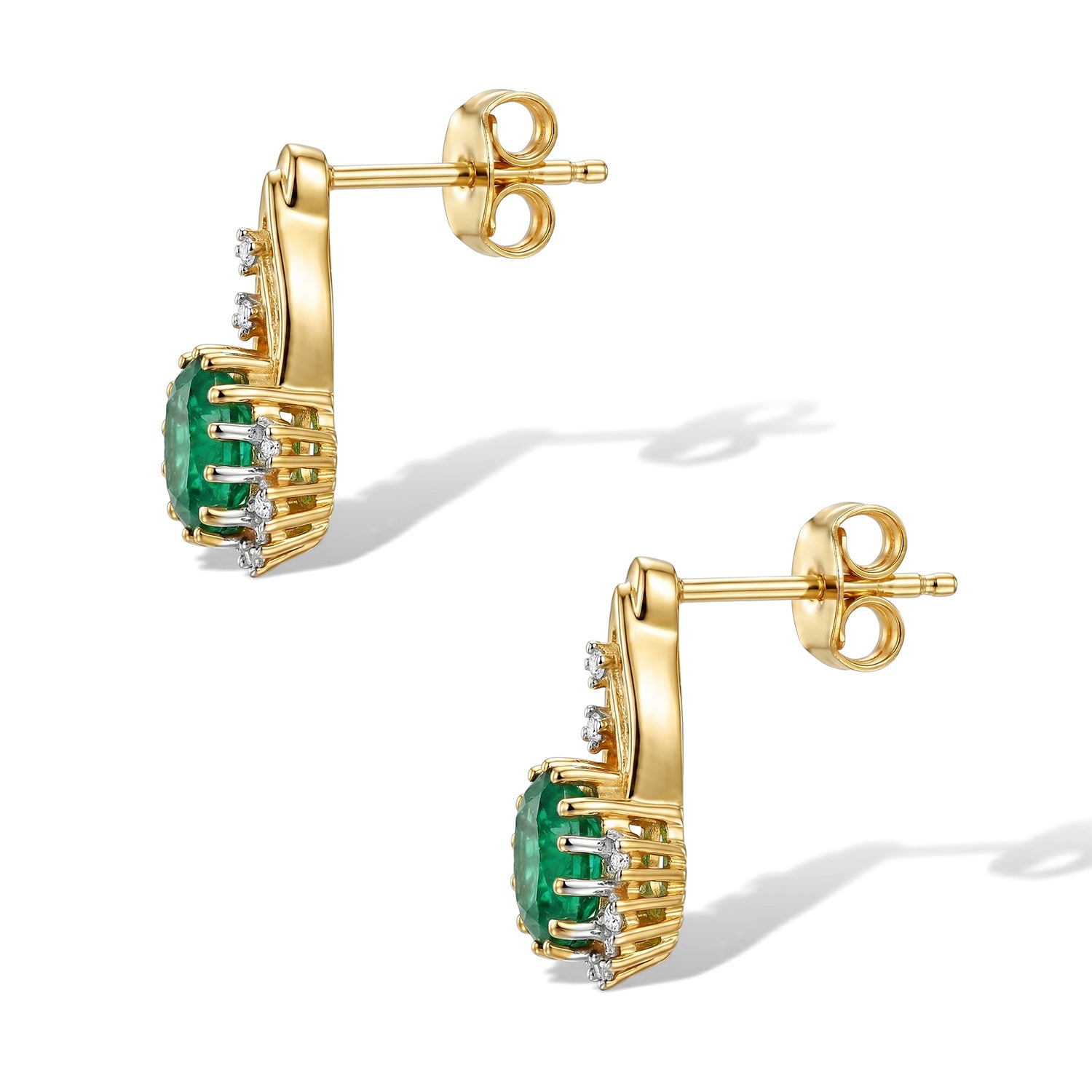 D'Joy Smaragd-Quarz Triplette, Weißer Zirkon Ohrringe 925 Silber Gold ca. 2,23 ct.