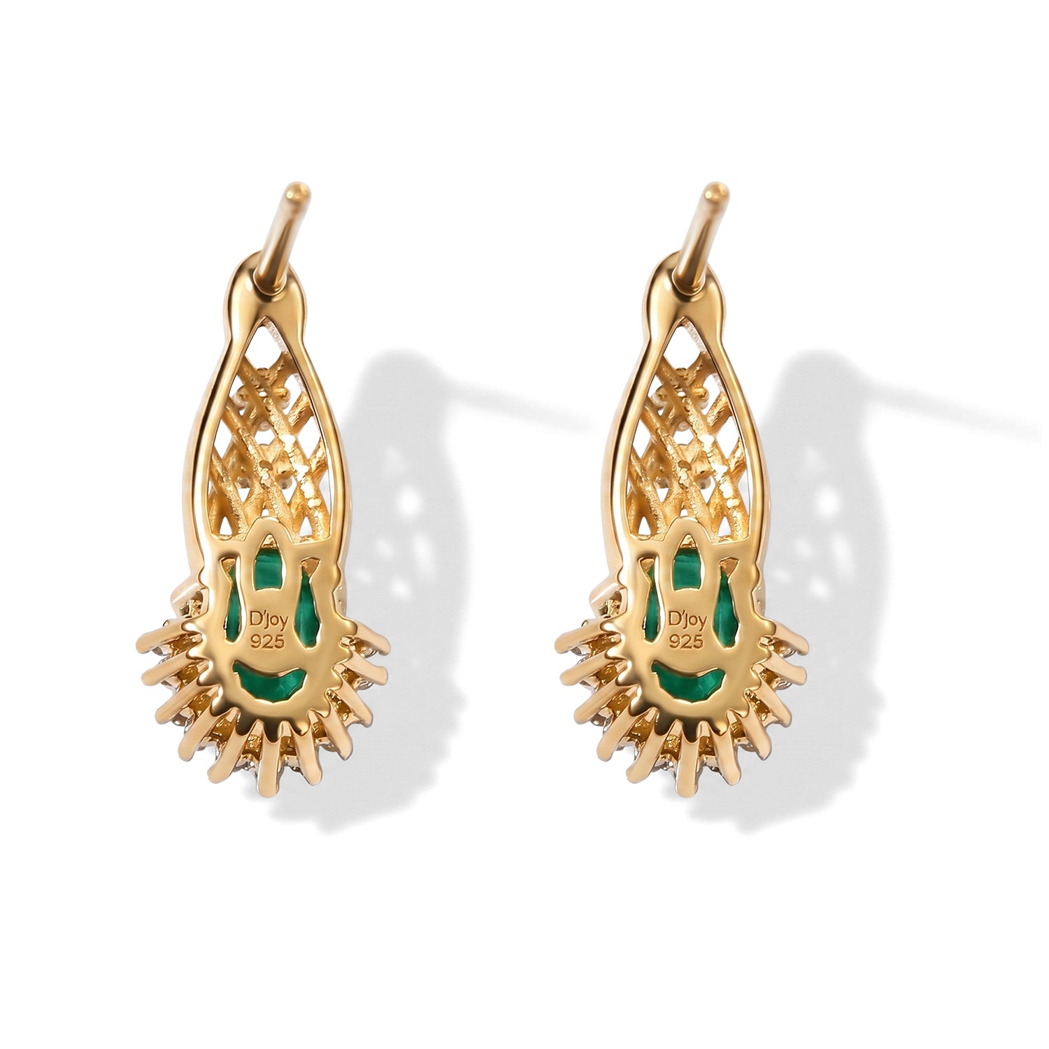 D'Joy Smaragd-Quarz Triplette, Weißer Zirkon Ohrringe 925 Silber Gold ca. 2,23 ct.