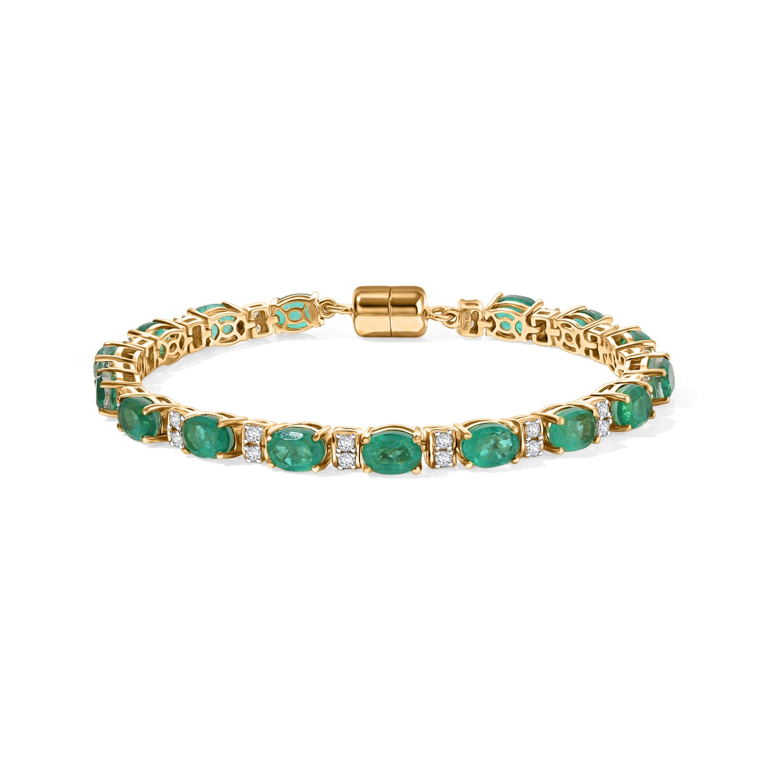 D'Joy Smaragd-Quarz Triplette, Weißer Zirkon Armband ca. 19 cm 925 Silber 750 Gelbgold vermeil ca. 17,90 ct.