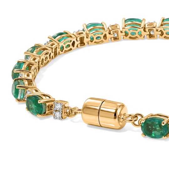 D'Joy Smaragd-Quarz Triplette, Weißer Zirkon Armband ca. 20 cm 925 Silber 750 Gelbgold vermeil ca. 19,02 ct.