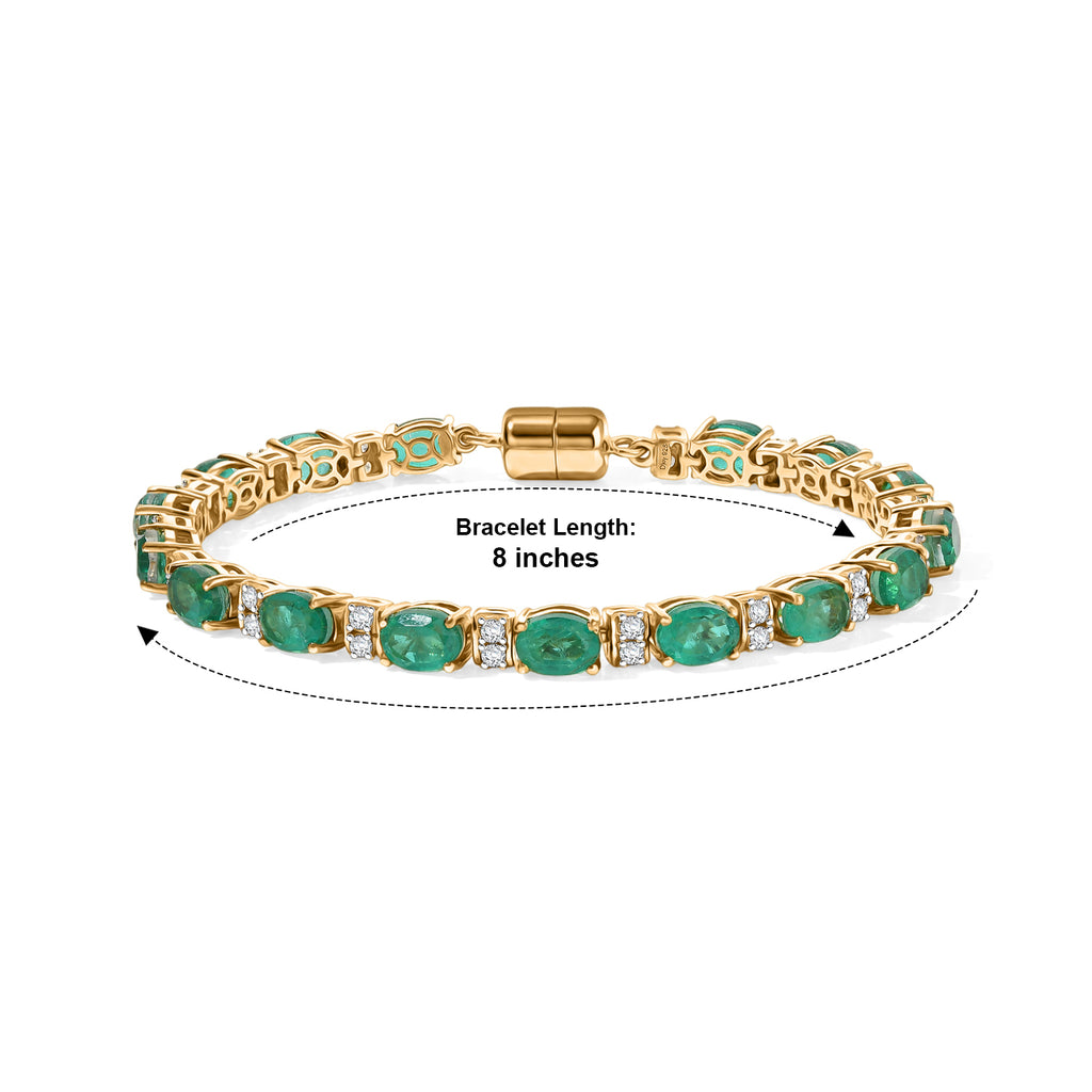 D'Joy Smaragd-Quarz Triplette, Weißer Zirkon Armband ca. 20 cm 925 Silber 750 Gelbgold vermeil ca. 19,02 ct.