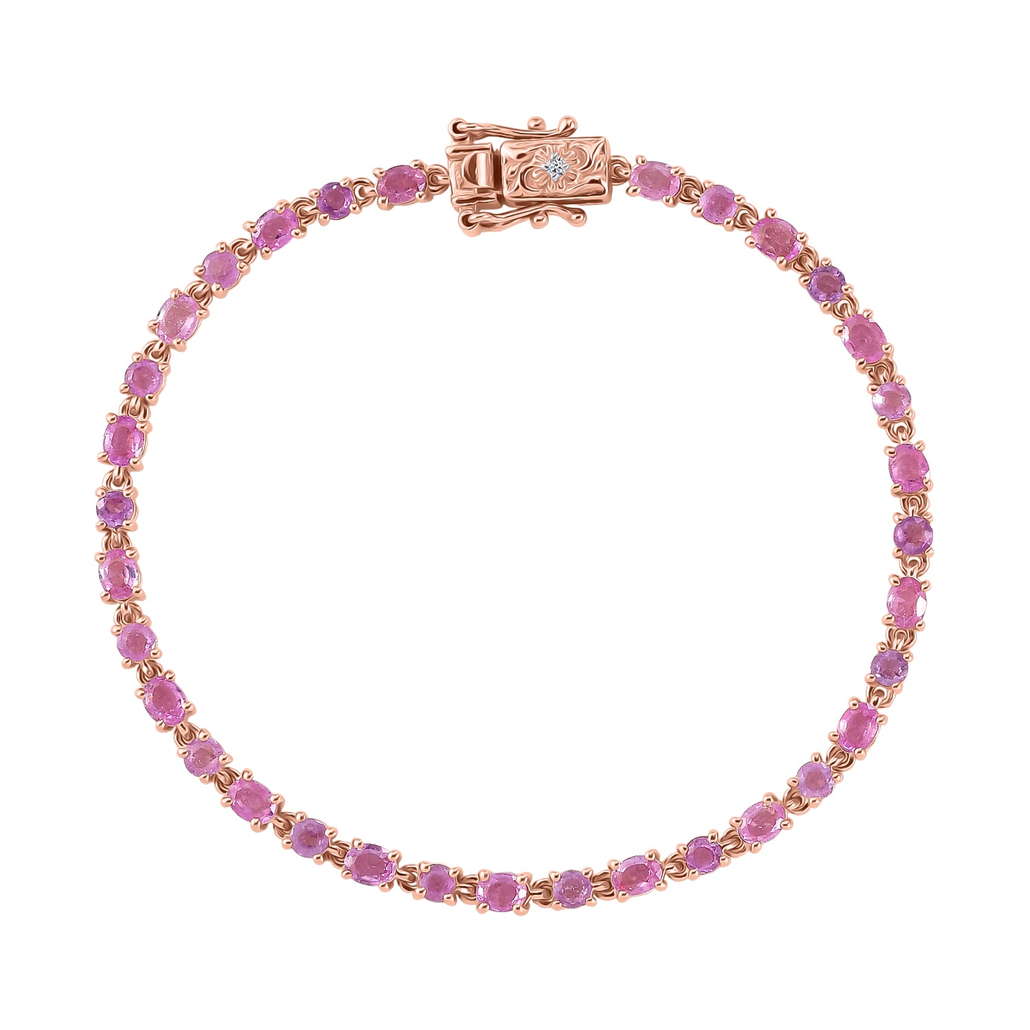 D'Joy Ilakaka Rosa Saphir (Fissure gefüllt), Weißer Diamant Armband ca. 19 cm 925 Silber 750 Roségold vermeil ca. 7,59 ct.