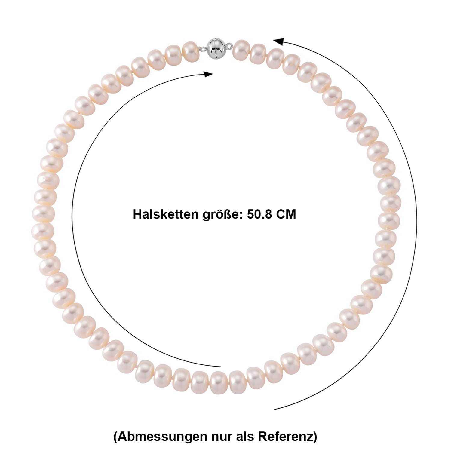 D'Joy Weiße Süßwasser Perle (10-11 mm) Halskette ca. 50 cm 316L Edelstahl Rhodiniert