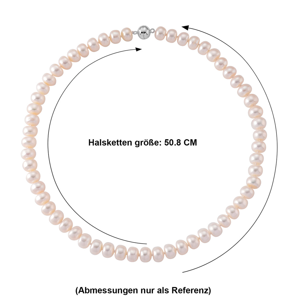 D'Joy Weiße Süßwasser Perle (10-11 mm) Halskette ca. 50 cm 316L Edelstahl Rhodiniert