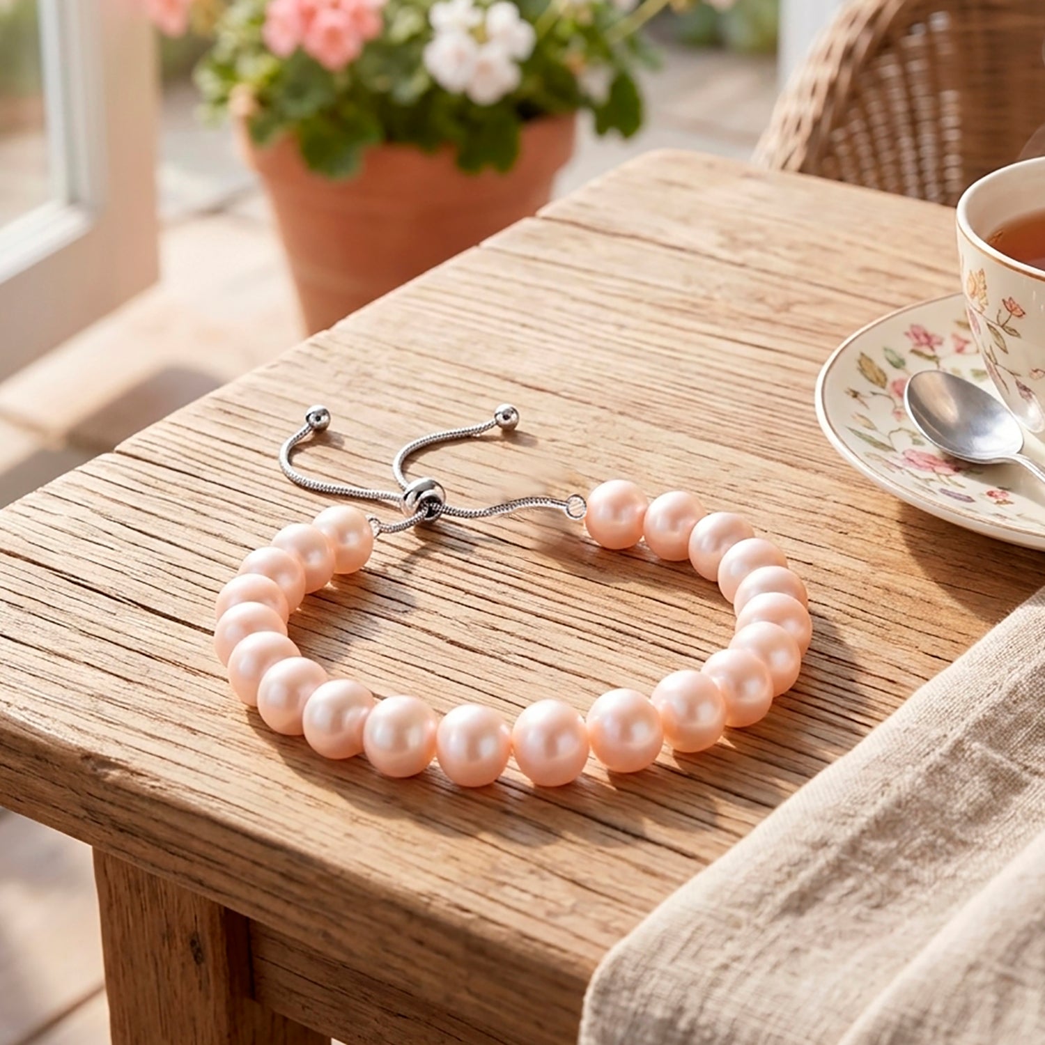 Weiße Edison Perle (9-11 mm) Armband ca. Flexibles cm 316L Edelstahl