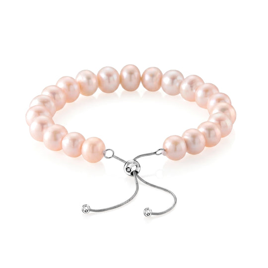 Weiße Edison Perle (9-11 mm) Armband ca. Flexibles cm 316L Edelstahl