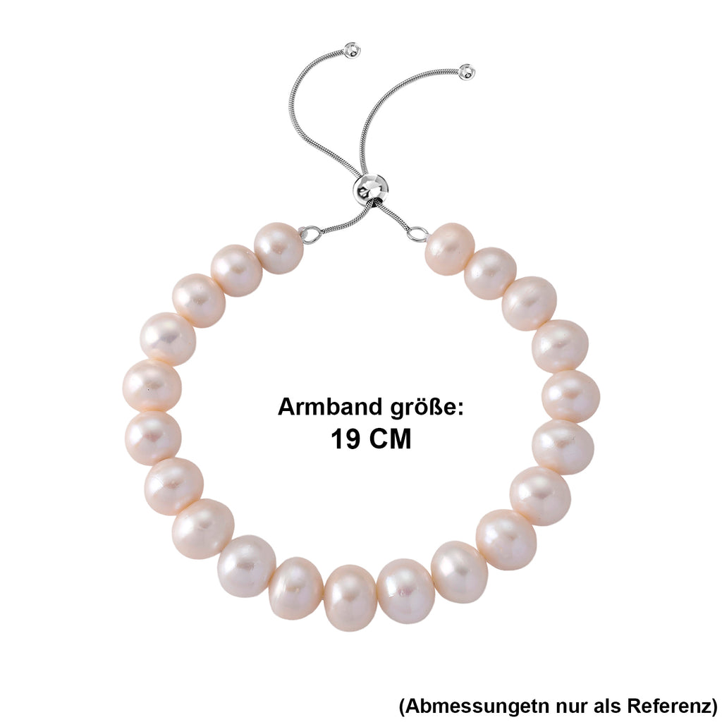 Weiße Edison Perle (9-11 mm) Armband ca. Flexibles cm 316L Edelstahl