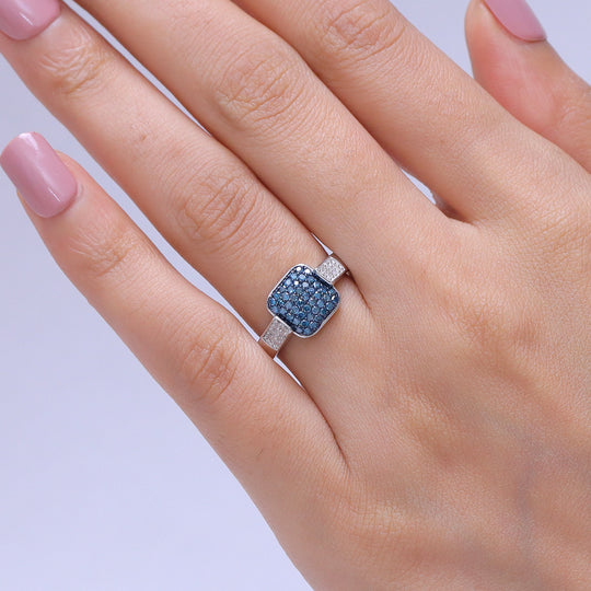 D'Joy Weißer Diamant, Blauer Diamant Ring 925 Silber Rhodiniert (Größe 21.00) ca. 0,48 ct