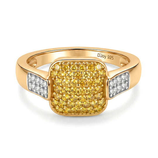 D'Joy Weißer Diamant, Gelber Diamant Ring 925 Silber 750 Gelbgold vermeil (Größe 17.00) ca. 0,48 ct