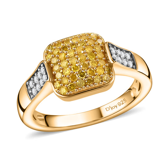 D'Joy Weißer Diamant, Gelber Diamant Ring 925 Silber 750 Gelbgold vermeil (Größe 18.00) ca. 0,48 ct