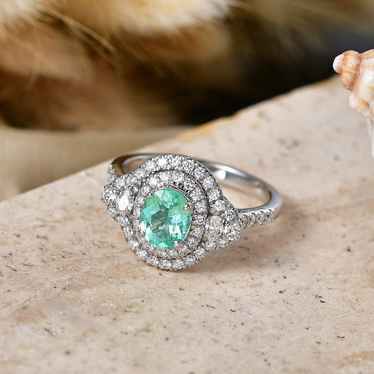 Rhapsody AAAA Paraiba Turmalin, Weißer Diamant Ring 950 Platin (Größe 18.00)   ca. 1,74 ct