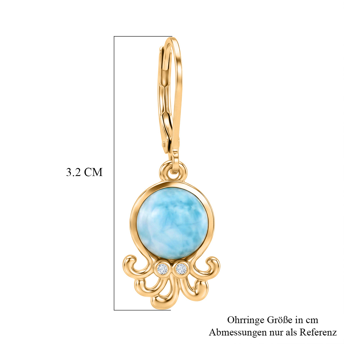 EVER TRUE Larimar, Weißer Zirkon Ohrringe Nickelfreies Messing ca. 3.53 ct