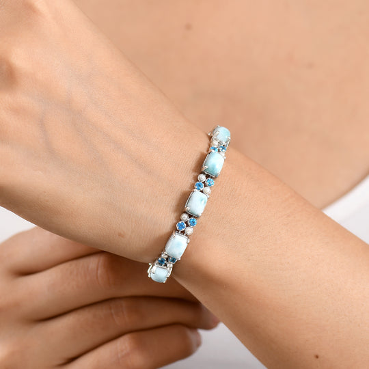 D'Joy AA Larimar, Neon Apatit Armband ca. 19 cm 925 Silber Rhodiniert
