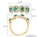 D'Joy Kagem Sambischer Smaragd, Weißer Zirkon Ring 925 Silber 750 Gelbgold vermeil (Größe 17.00) ca. 1.34 ct