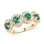 D'Joy Kagem Sambischer Smaragd, Weißer Zirkon Ring 925 Silber 750 Gelbgold vermeil (Größe 17.00) ca. 1.34 ct