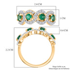 D'Joy Kagem Sambischer Smaragd, Weißer Zirkon Ring 925 Silber 750 Gelbgold vermeil (Größe 17.00) ca. 1.34 ct