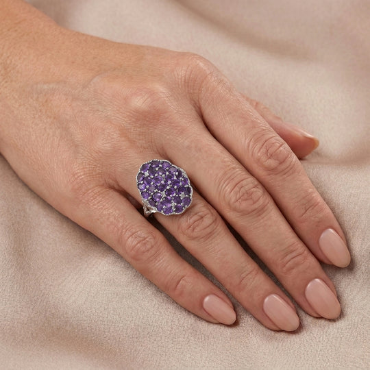 EverTrue afrikanischer Amethyst und Zirkon Cluster Cocktail Ring, Bronze mit Platin E-Bechichtung - 4,64 ct.