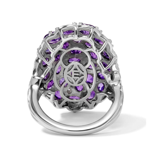 EverTrue afrikanischer Amethyst und Zirkon Cluster Cocktail Ring, Bronze mit Platin E-Bechichtung - 4,64 ct.