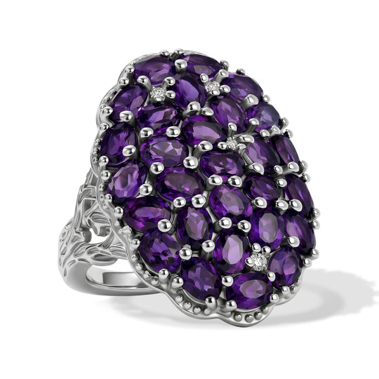 EverTrue afrikanischer Amethyst und Zirkon Cluster Cocktail Ring, Bronze mit Platin E-Bechichtung - 4,64 ct.
