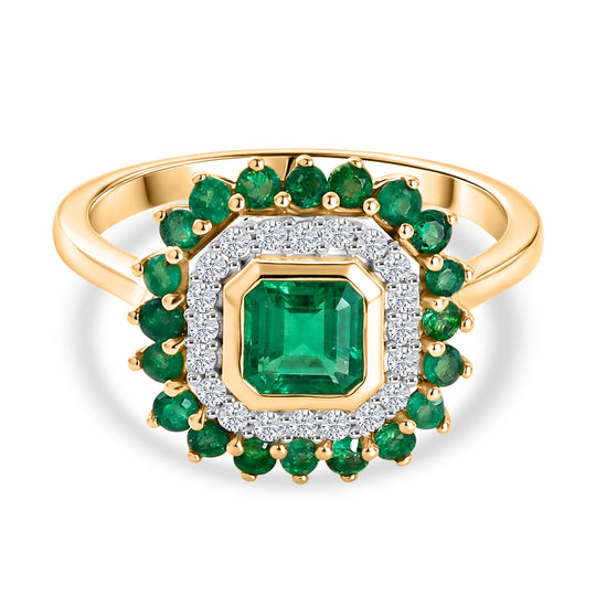D'Joy AAA Kagem Sambischer Smaragd Ring 925 Silber 750 Gelbgold vermeil (Größe 20.00) ca. 1.29 ct