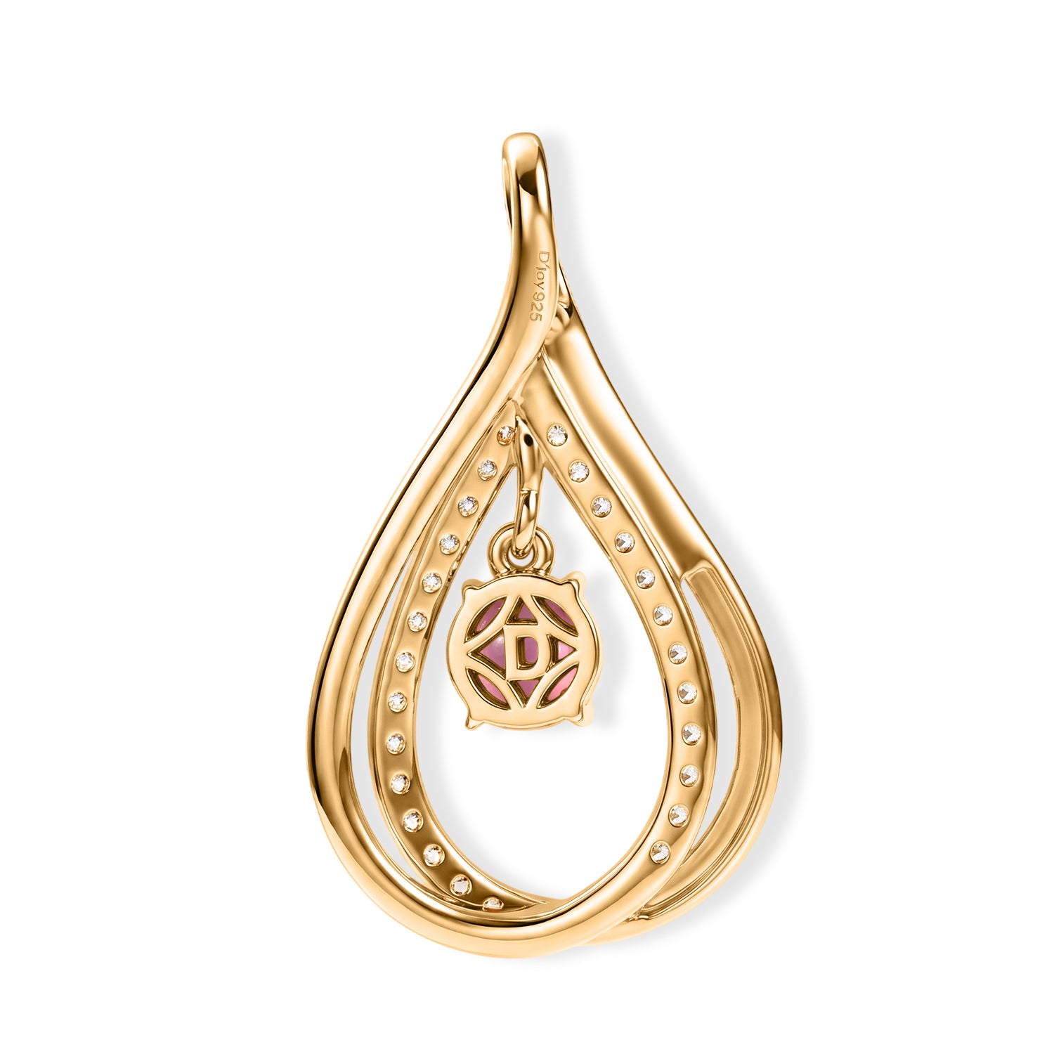 D'Joy Flamingo Mondstein, Weißer Zirkon Anhänger 925 Silber 750 Vergoldet ca. 1.44 ct