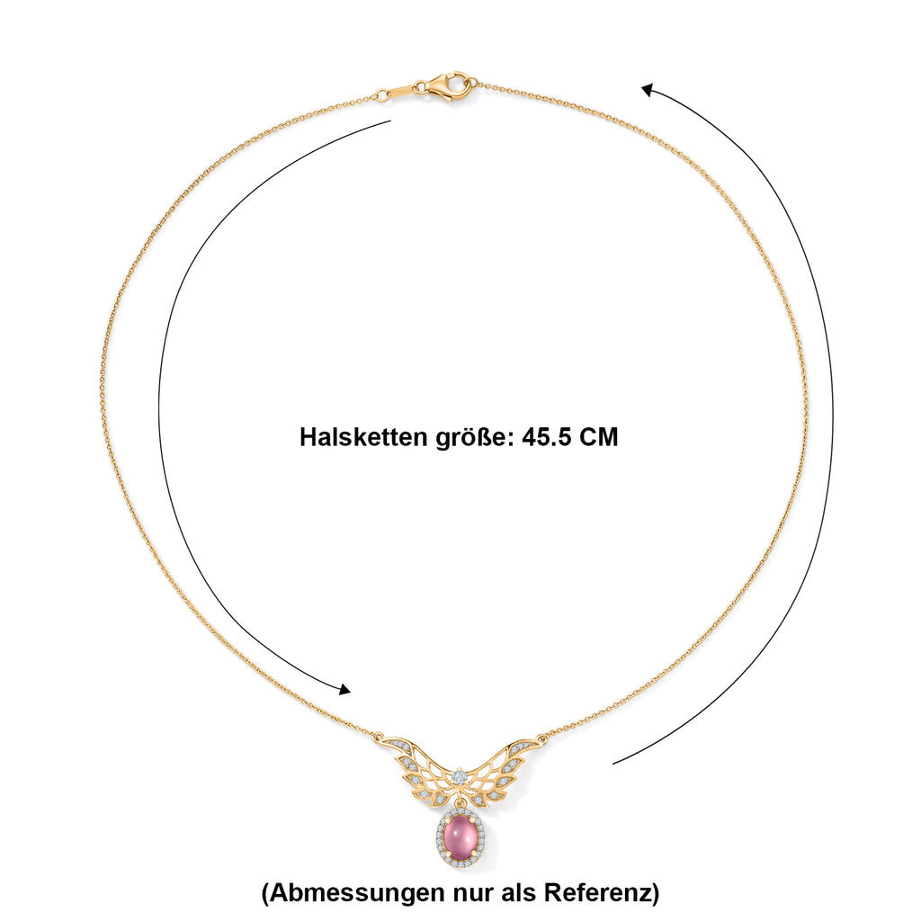 D'Joy Flamingo Mondstein, Weißer Zirkon Halskette ca. 45 cm 925 Silber 750 Gelbgold vermeil ca. 2,50 ct.