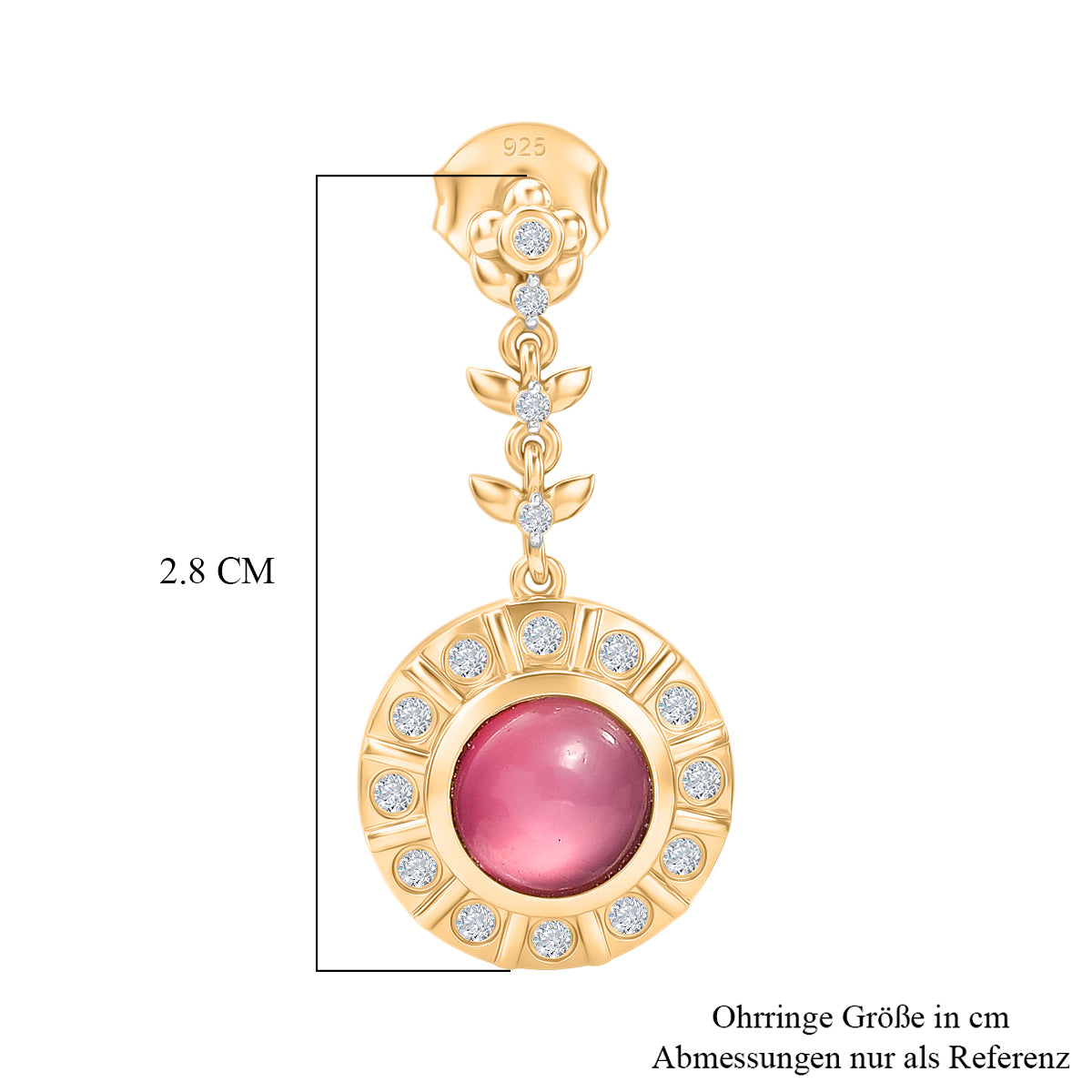 D'Joy Flamingo Mondstein, Weißer Zirkon Ohrringe 925 Silber 750 Vergoldet ca. 3.50 ct