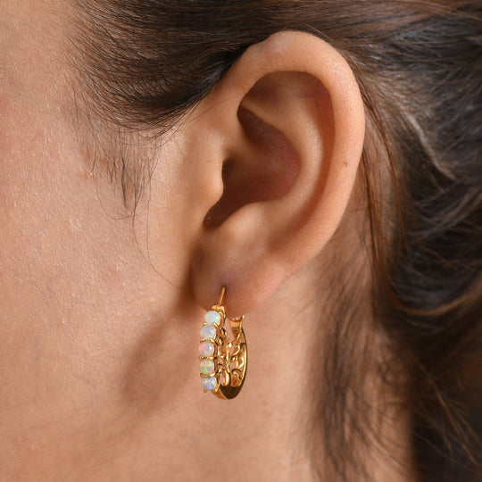D'Joy AA Natürlicher, äthiopischer Welo Opal Ohrringe 925 Silber 750 Gelbgold vermeil ca. 1,00 ct.