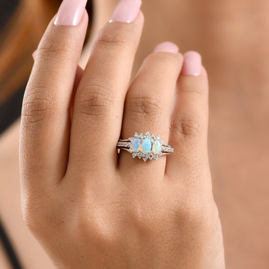 D'Joy AA Natürlicher, äthiopischer Welo Opal Ring 925 Silber Rhodiniert (Größe 20.00) ca. 1,61 ct