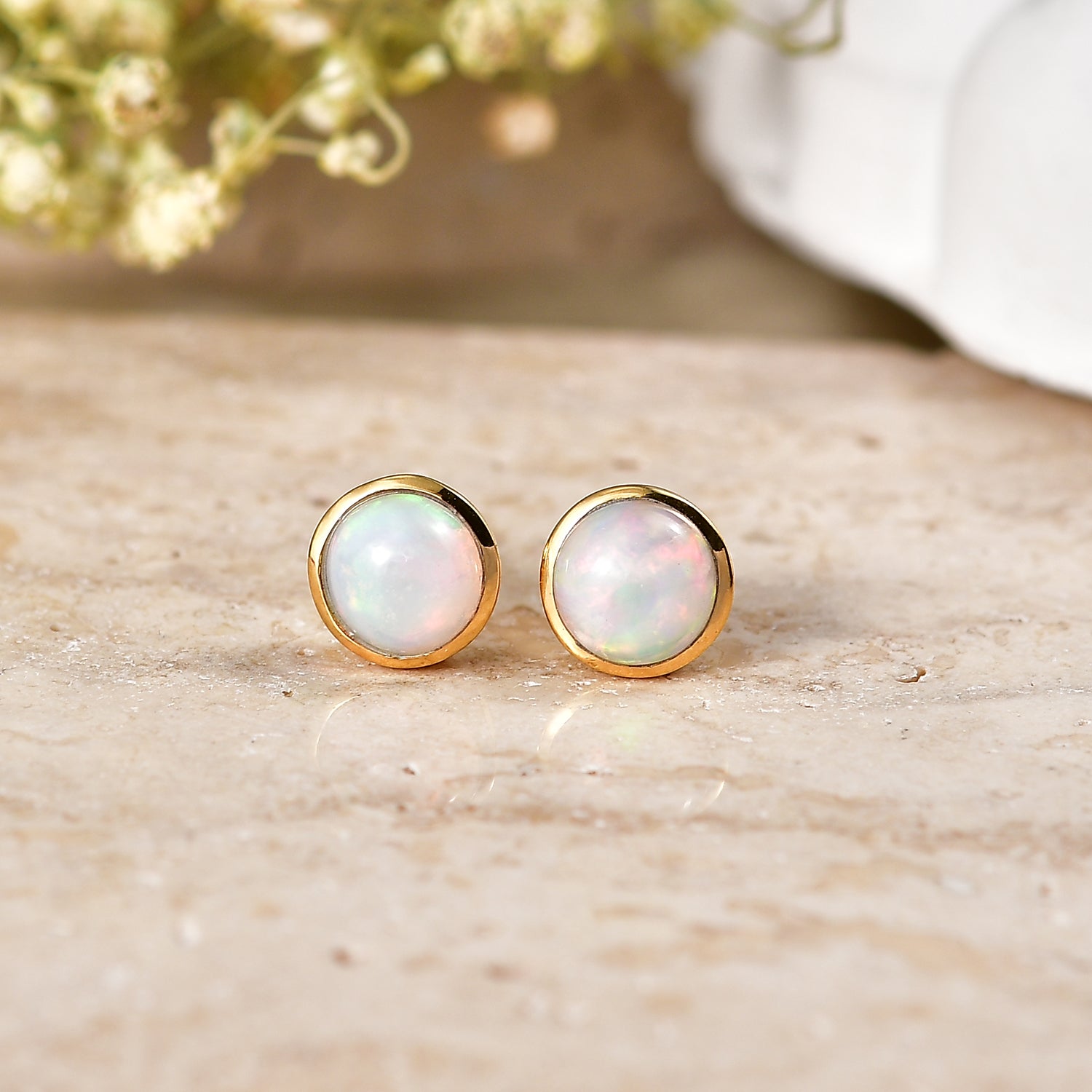 D'Joy AA Natürlicher, äthiopischer Welo Opal Ohrringe 925 Silber Gold ca. 1.31 ct