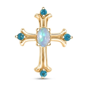 D'Joy AA Natürlicher, äthiopischer Welo Opal, Neon Apatit Anhänger 925 Silber 750 Vergoldet ca. 0.38 ct