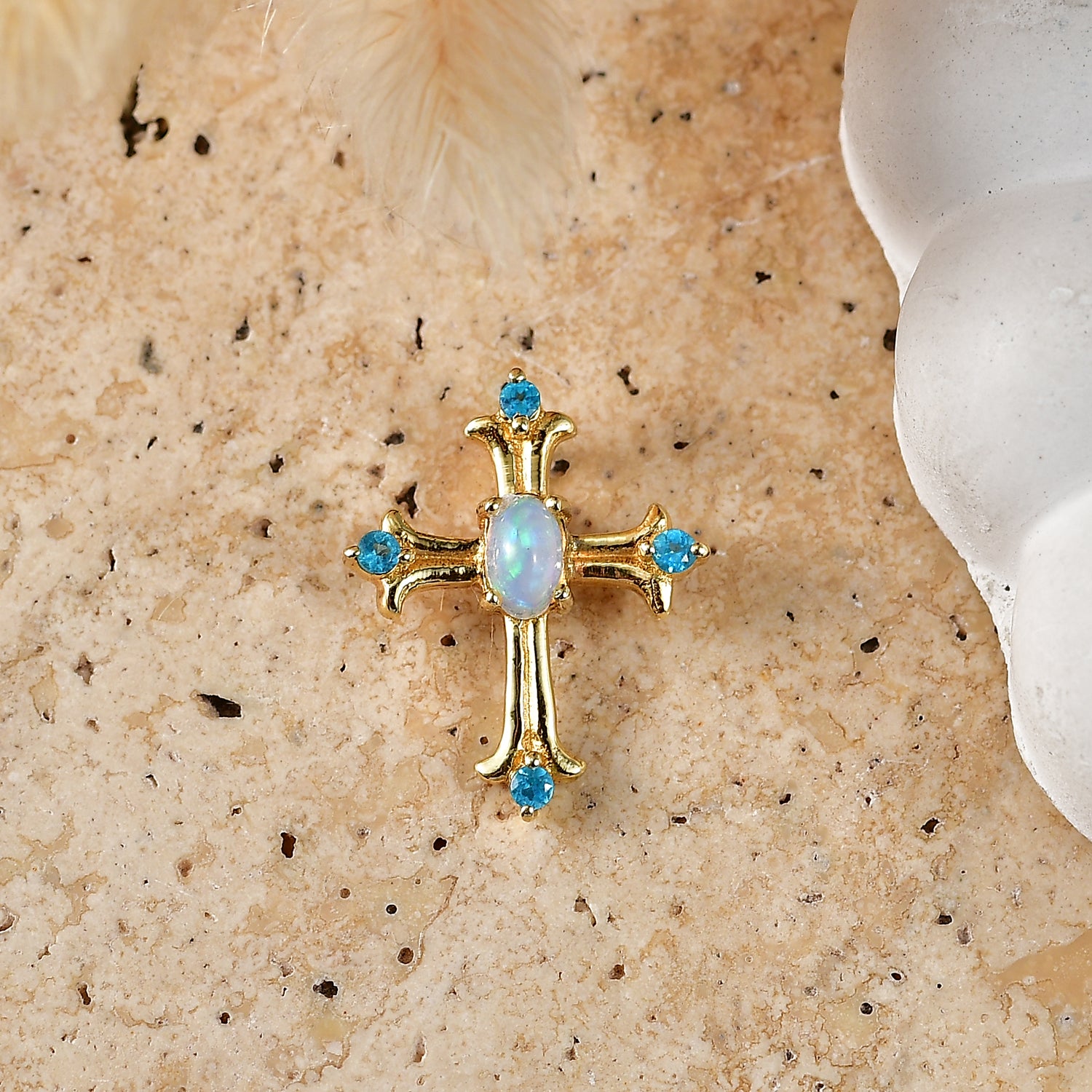 D'Joy AA Natürlicher, äthiopischer Welo Opal, Neon Apatit Anhänger 925 Silber 750 Vergoldet ca. 0.38 ct