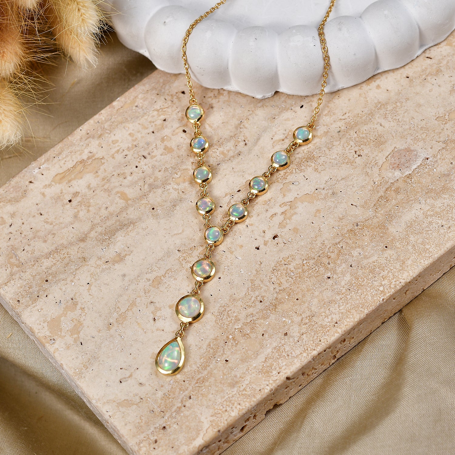 D'Joy AA Natürlicher, äthiopischer Welo Opal Halskette ca. 45 cm 925 Silber 750 Gelbgold vermeil ca. 3.35 ct