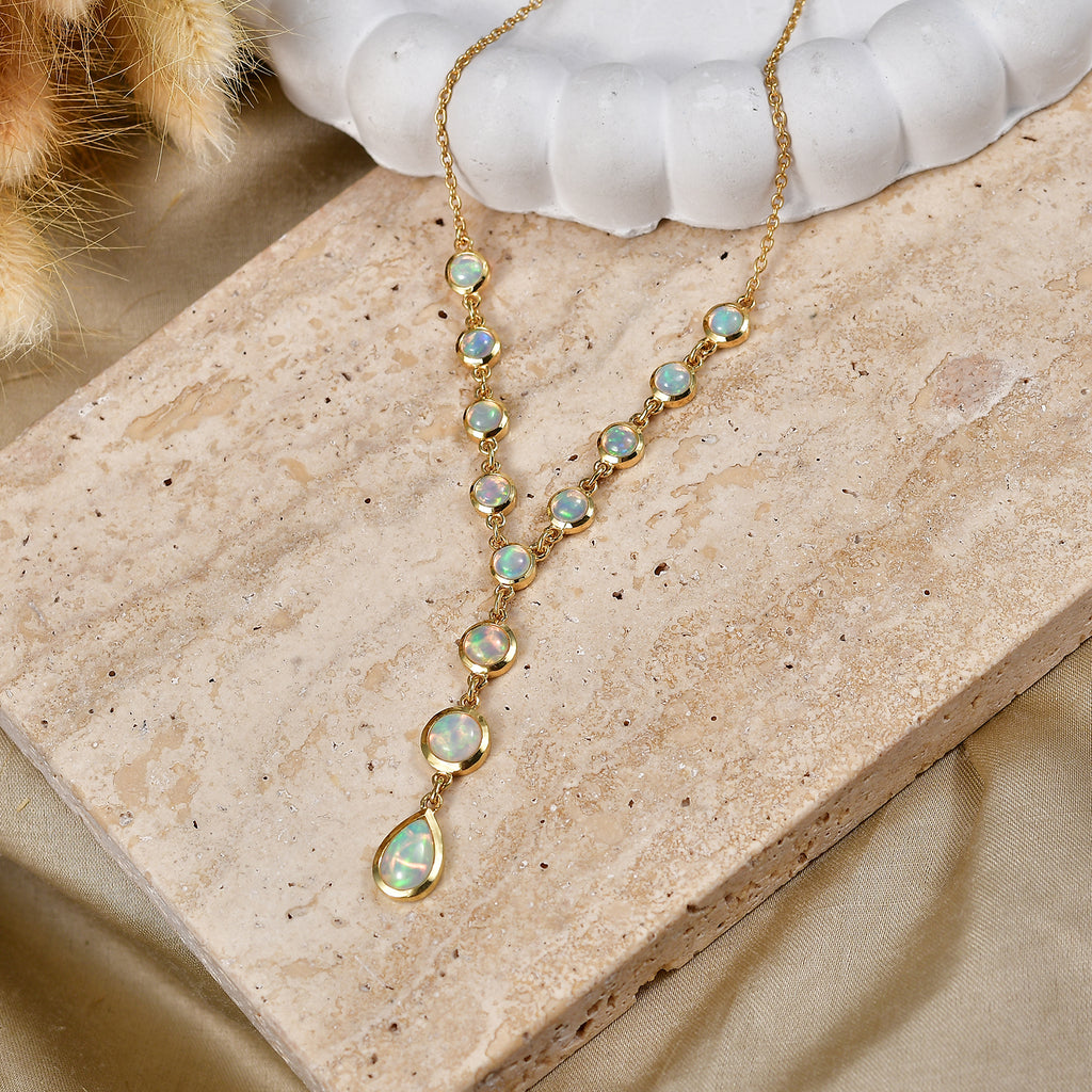 D'Joy AA Natürlicher, äthiopischer Welo Opal Halskette ca. 45 cm 925 Silber 750 Gelbgold vermeil ca. 3,35 ct.