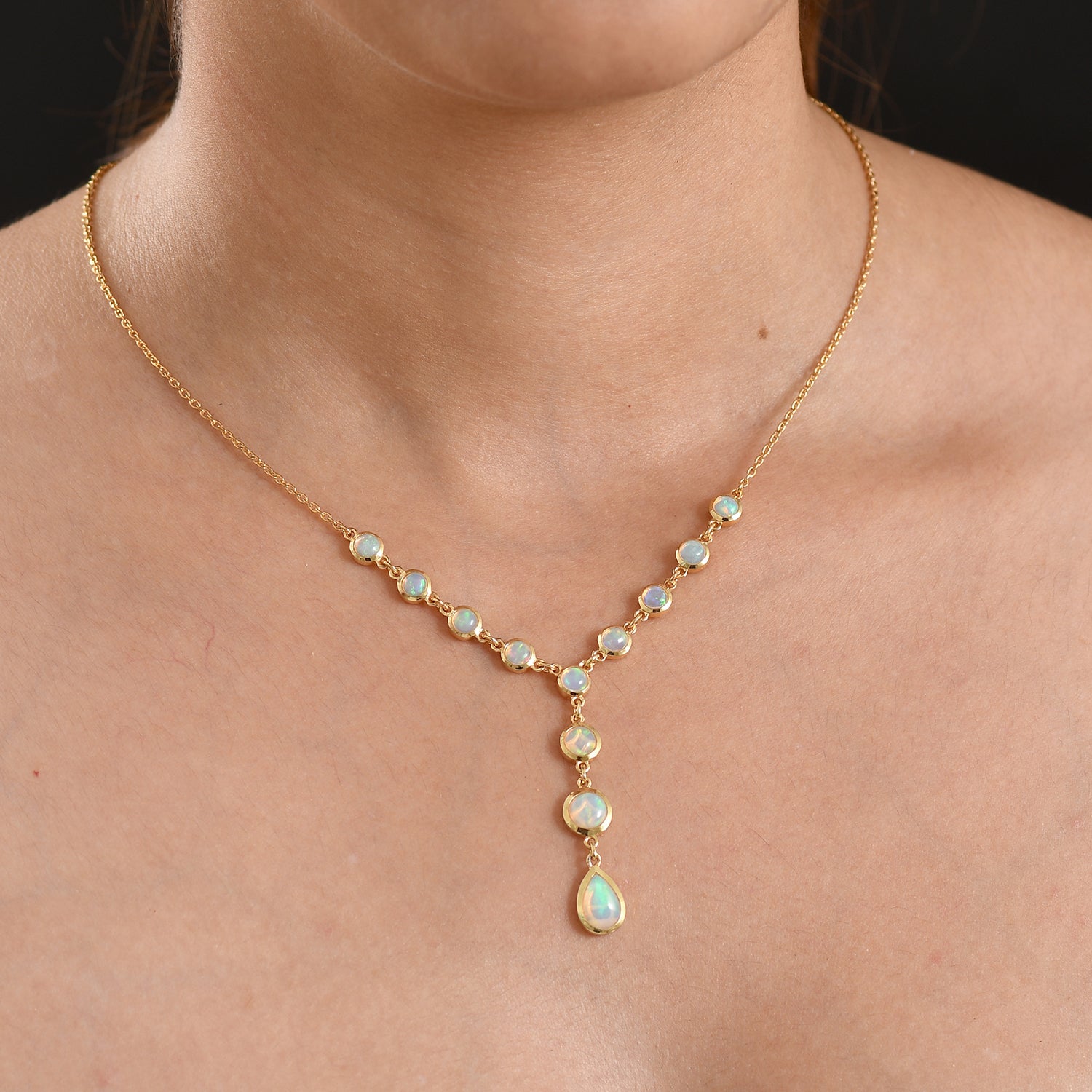 D'Joy AA Natürlicher, äthiopischer Welo Opal Halskette ca. 45 cm 925 Silber 750 Gelbgold vermeil ca. 3.35 ct