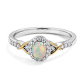 D'Joy AA Natürlicher, äthiopischer Welo Opal, Weißer Zirkon Ring 925 Silber Platiniert und vergoldet (Größe 21.00) ca. 0,48 ct