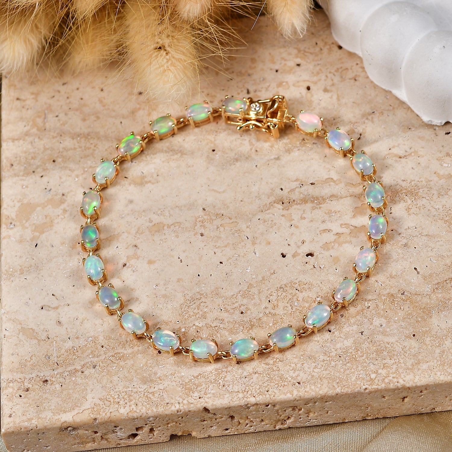 D'Joy AA Natürlicher, äthiopischer Welo Opal Armband ca. 19 cm 925 Silber 750 Gelbgold vermeil ca. 7,04 ct.