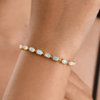D'Joy AA Natürlicher, äthiopischer Welo Opal, Weißer Zirkon Armband ca. 20 cm 925 Silber 750 Gelbgold vermeil ca. 7,60 ct.