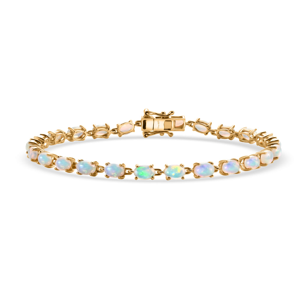 D'Joy AA Natürlicher, äthiopischer Welo Opal, Weißer Zirkon Armband ca. 20 cm 925 Silber 750 Gelbgold vermeil ca. 7,60 ct.