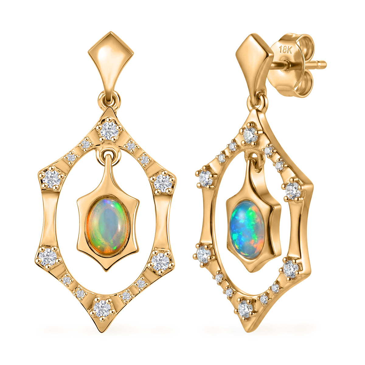 EVER TRUE AA Natürlicher, äthiopischer Welo Opal, Weißer Zirkon Ohrringe Reine Bronze ca. 1.75 ct