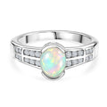 D'Joy AA Natürlicher, äthiopischer Welo Opal, Weißer Zirkon Ring 925 Silber Platiniert (Größe 17.00) ca. 1,21 ct