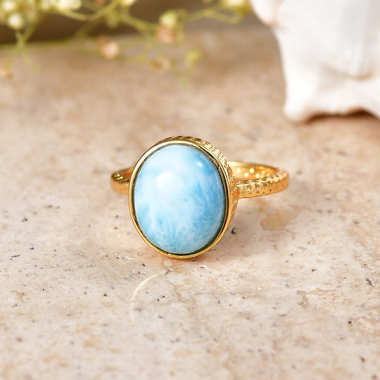 EVER TRUE AA Larimar Ring Nickelfreies Messing 750 Vergoldet (Größe 20.00) ca. 5,94 ct