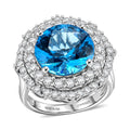 D'Joy AA Schweizer Blautopas, Moissanit AGI zertifiziert Ring 925 Silber Rhodiniert (Größe 20.00) ca. 7,82 ct