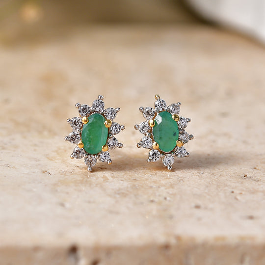 D'Joy AA Smaragd, Weißer Zirkon Ohrringe 925 Silber Rhodiniert ca. 1.32 ct