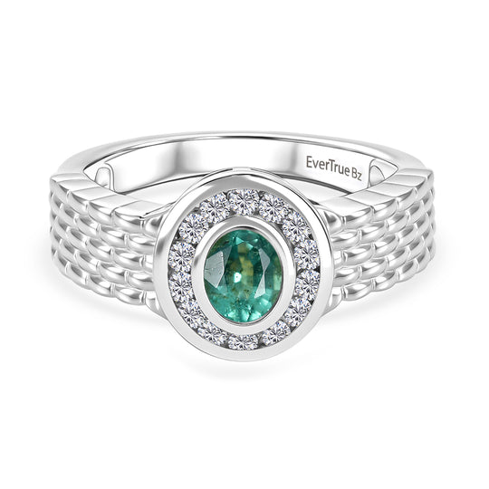 EVER TRUE AA Kagem Sambischer Smaragd, Weißer Zirkonia Ring Reine Bronze (Größe 21.00) 0.61 ct