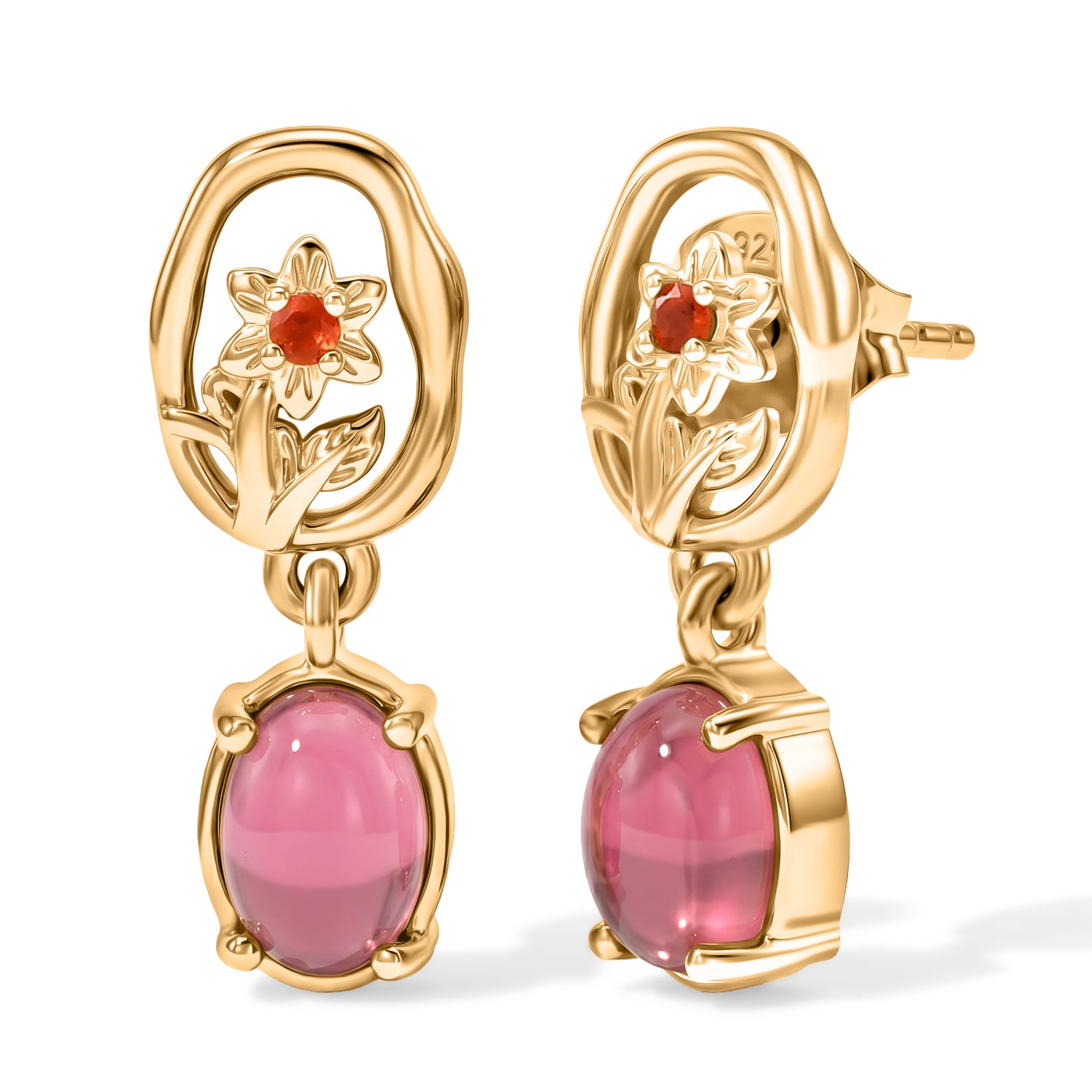 D'Joy Flamingo Mondstein, Feueropal Ohrringe 925 Silber Gold ca. 1,66 ct.