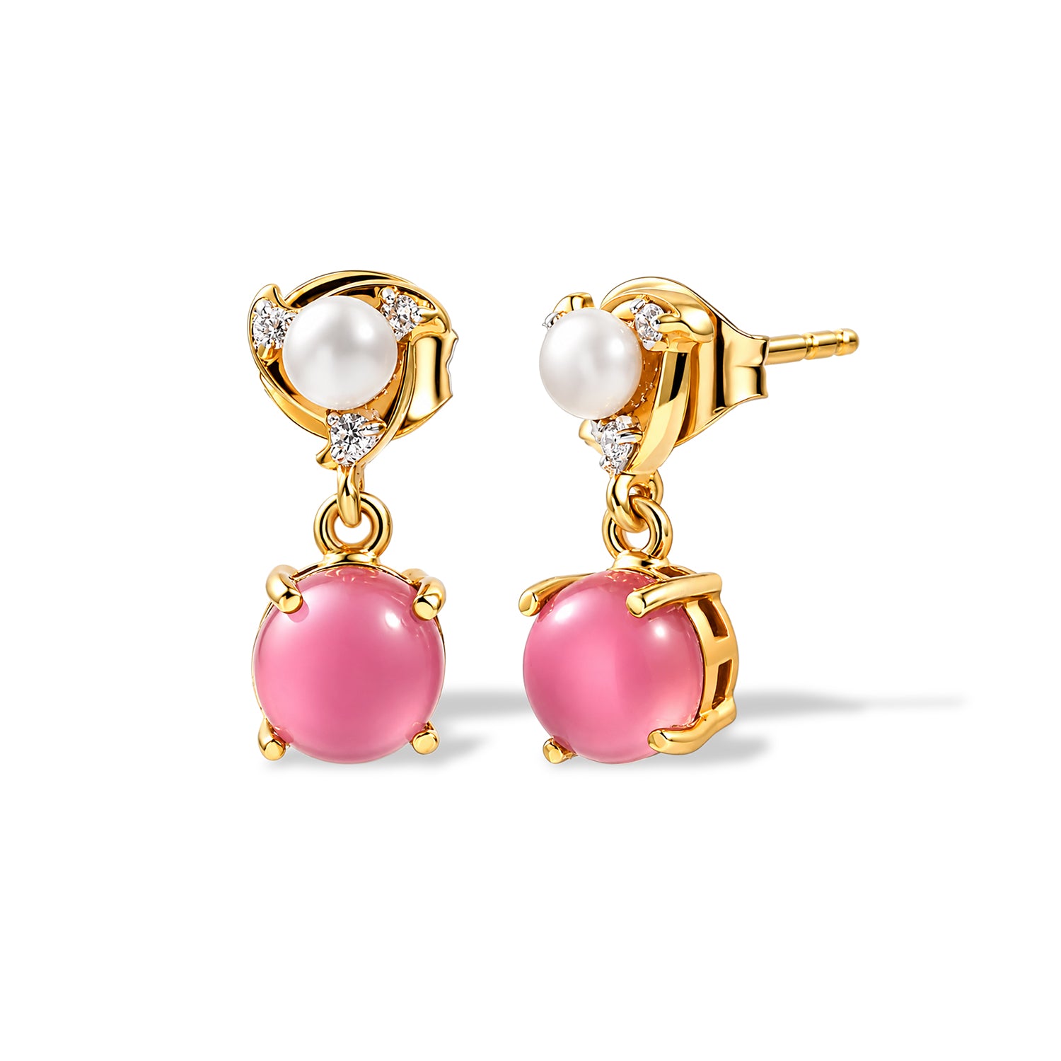 D'Joy Flamingo Mondstein, Süßwasser Perle (3.5mm) Ohrringe 925 Silber Gold 2.47 ct
