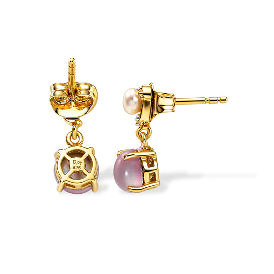 D'Joy Flamingo Mondstein, Süßwasser Perle (3.5mm) Ohrringe 925 Silber Gold 2.47 ct