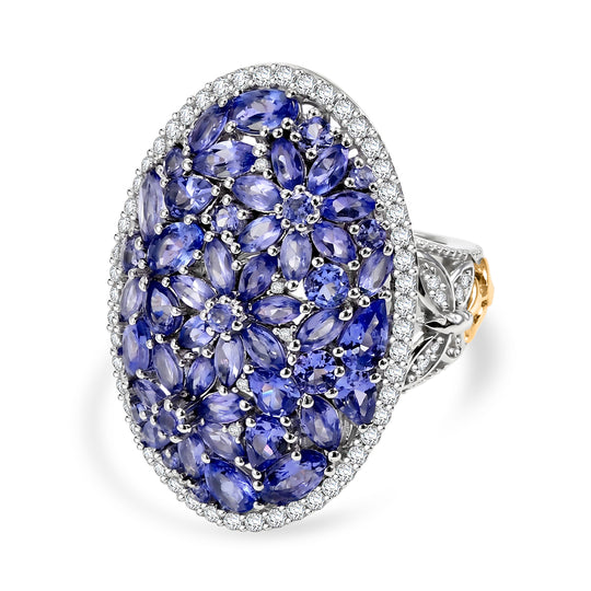 D'Joy Tansanit Ring 925 Silber Rhodiniert und 750 Gelbgold Vermeil (Größe 20.00) ca. 6,51 ct